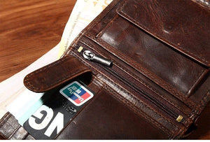 Planet Gates Vintage Men Wallets Crazy Horse Leather Wallets for Men Multi Function Men Wallet with Coin Pocket Brown Male Purse