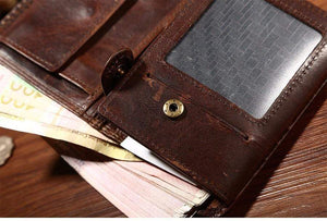 Planet Gates Vintage Men Wallets Crazy Horse Leather Wallets for Men Multi Function Men Wallet with Coin Pocket Brown Male Purse
