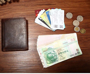 Planet Gates Vintage Men Wallets Crazy Horse Leather Wallets for Men Multi Function Men Wallet with Coin Pocket Brown Male Purse