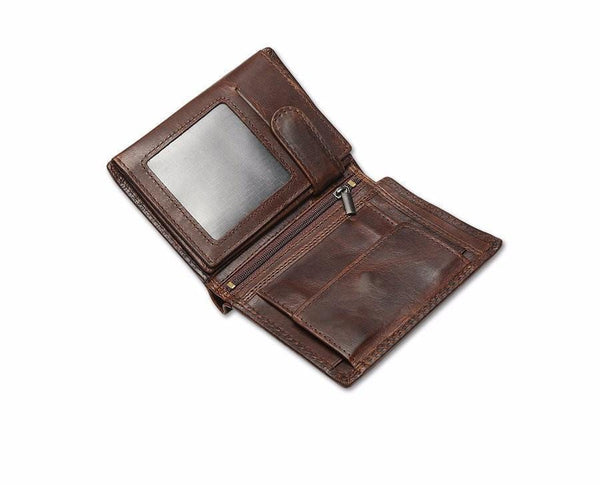Planet Gates Vintage Men Wallets Crazy Horse Leather Wallets for Men Multi Function Men Wallet with Coin Pocket Brown Male Purse