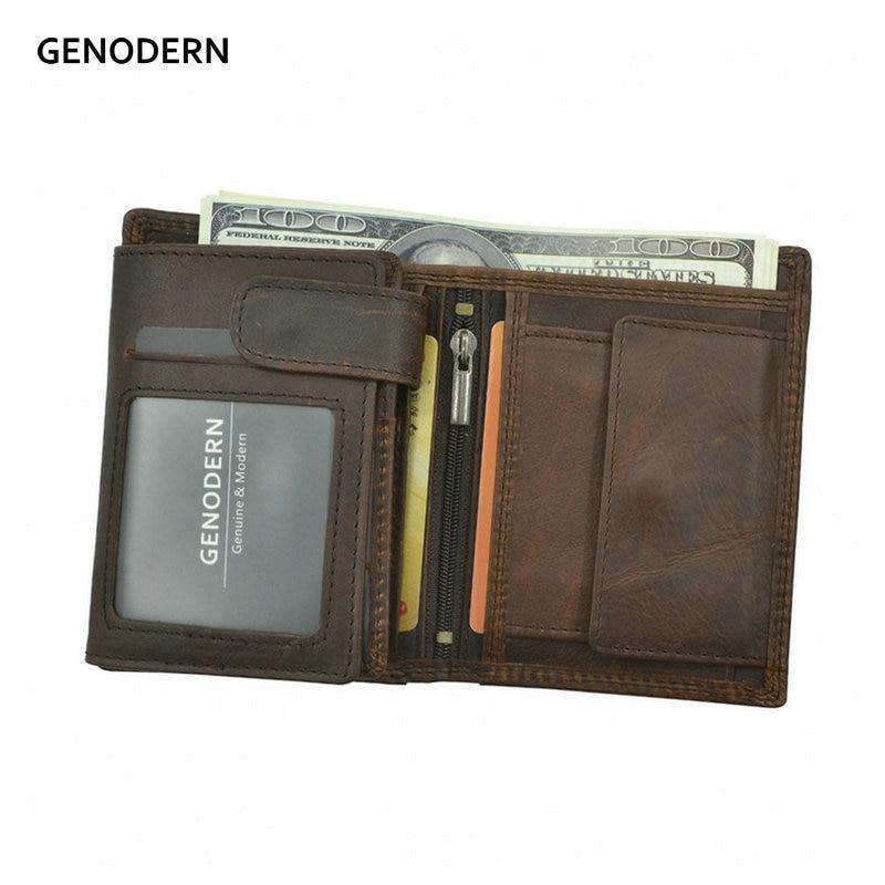 Planet Gates Vintage Men Wallets Crazy Horse Leather Wallets for Men Multi Function Men Wallet with Coin Pocket Brown Male Purse