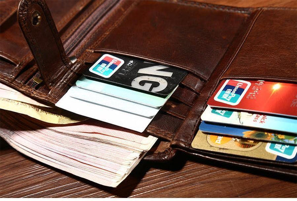 Planet Gates Vintage Men Wallets Crazy Horse Leather Wallets for Men Multi Function Men Wallet with Coin Pocket Brown Male Purse