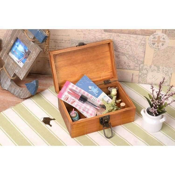 Planet Gates Vintage Solid Wood Box with Lock Jewelry Secret Diary Letters Storage Box Desktop Organization