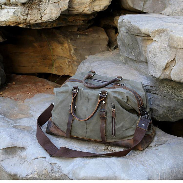 Planet Gates Vintage Waxed Canvas Men Travel Duffel Large Capacity Oiled Leather Military Weekend Bag Basic Holdall Tote Overnight Bags