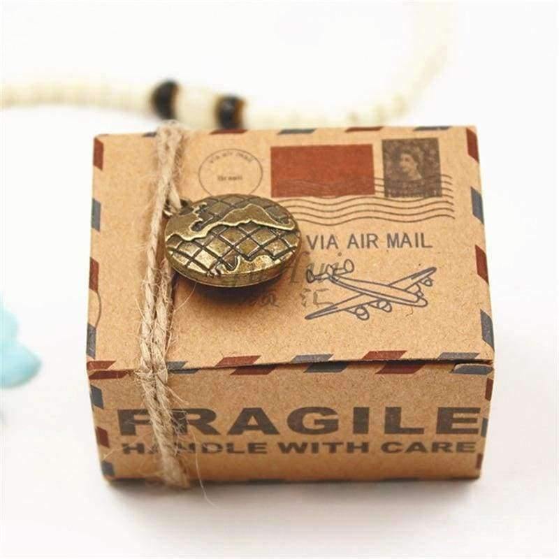 Planet Gates Vintage Wedding Supplies Envelope Air Mail Kraft Paper Candy Box Earth Compass Metal Charms Travel Theme Gift Packaging Box Rope