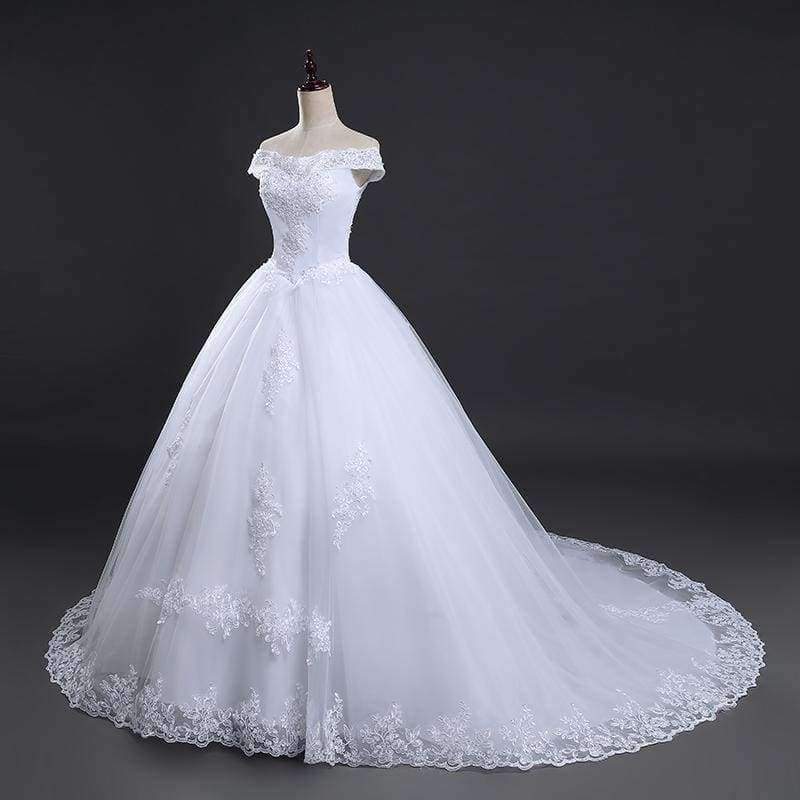 Planet Gates Vintage White Long Train Wedding Dresses 2017 Vestidos de Noivas Plus Size Bling Bridal Gowns FSM-121T