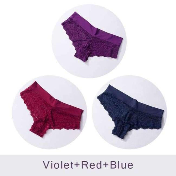 Planet Gates Violet Red Blue / XL Soft Women's Sexy Lace Panties Thongs G Strings Seamless Underwear Women Panty Briefs Bikini Cotton Crotch DULASI 3pcs/lot