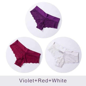 Planet Gates Violet Red White / XL Soft Women's Sexy Lace Panties Thongs G Strings Seamless Underwear Women Panty Briefs Bikini Cotton Crotch DULASI 3pcs/lot