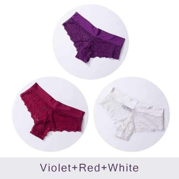 Planet Gates Violet Red White / XL Soft Women's Sexy Lace Panties Thongs G Strings Seamless Underwear Women Panty Briefs Bikini Cotton Crotch DULASI 3pcs/lot