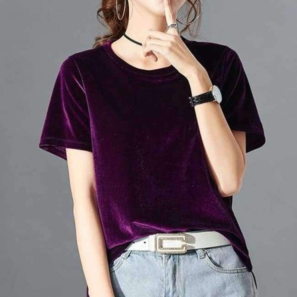Planet Gates Violet / XL Women T Shirt Short Sleeve Crushed Velvet Summer Womens Tops And T Shirts O-Neck Woman Tee Shirt Femme Manche Courte