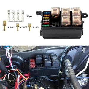 Planet Gates VODOOL Universal DC 12V Car Marine Boat 6-Way Relay+ 6-Slot ATO/ATC Blade Fuse Holder Box Block Car Auto Replacement Parts Fuses