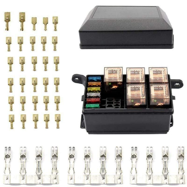 Planet Gates VODOOL Universal DC 12V Car Marine Boat 6-Way Relay+ 6-Slot ATO/ATC Blade Fuse Holder Box Block Car Auto Replacement Parts Fuses