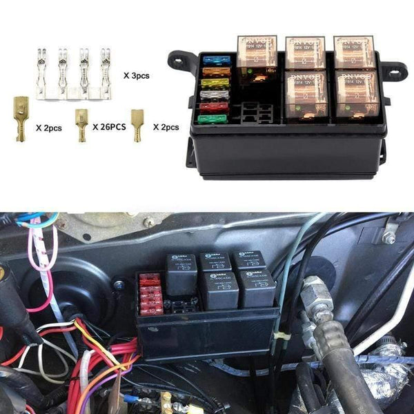 Planet Gates VODOOL Universal DC 12V Car Marine Boat 6-Way Relay+ 6-Slot ATO/ATC Blade Fuse Holder Box Block Car Auto Replacement Parts Fuses