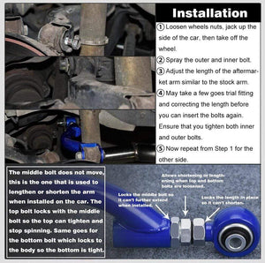 Planet Gates VR - BLUE FOR 95-98 240SX S14 S15 R33 REAR ADJUSTABLE CAMBER CONTROL ARM KIT SUSPENSION VR9817