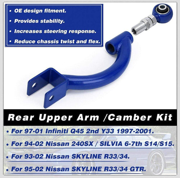 Planet Gates VR - BLUE FOR 95-98 240SX S14 S15 R33 REAR ADJUSTABLE CAMBER CONTROL ARM KIT SUSPENSION VR9817
