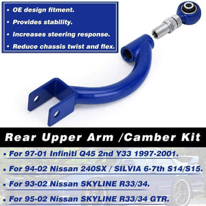 Planet Gates VR - BLUE FOR 95-98 240SX S14 S15 R33 REAR ADJUSTABLE CAMBER CONTROL ARM KIT SUSPENSION VR9817