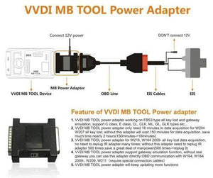 Planet Gates VVDI MB TOOL Power Adapter Work with VVDI MB TOOL for Benz W164 W204 W210 Data Acquisition  W204 W207 all key lost