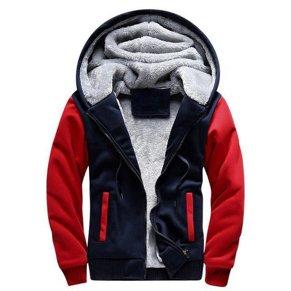 Planet Gates W02 USA SIZE RED / S Men Hoodies Casual Wool Winter Thickened Warm Coat Male Velvet Male Sweatshirts Coat Zipper Cardigan