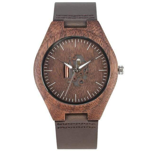 Planet Gates W460301 / China Wooden Couple Watch Quartz Leather Band Handmade Walnut Wood Watches Hollow Dial Valentine's Day Lover Gift reloj para parej