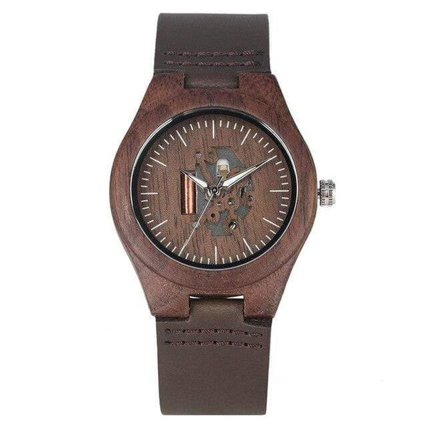 Planet Gates W460302 / China Wooden Couple Watch Quartz Leather Band Handmade Walnut Wood Watches Hollow Dial Valentine's Day Lover Gift reloj para parej