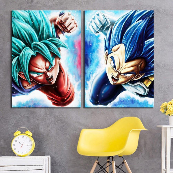 Wall Art Canvas Pictures Paintings 2 Pcs Vegeta Goku Anime Dragon Ball Super Cartoon Modular Posters Modern HD Printed Home Deco