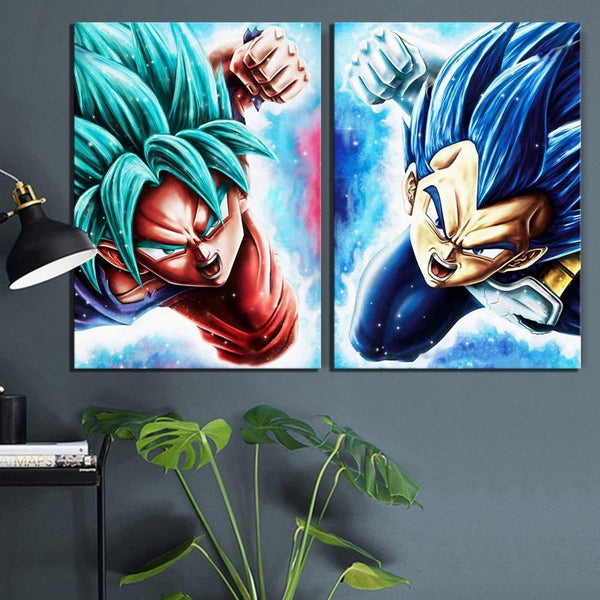 Wall Art Canvas Pictures Paintings 2 Pcs Vegeta Goku Anime Dragon Ball Super Cartoon Modular Posters Modern HD Printed Home Deco