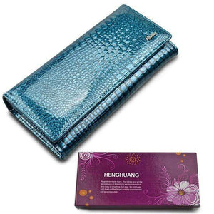 Planet Gates wallet box blue Women Wallets and Purses Luxury Brand Alligator Long Genuine Leather Ladies Clutch Coin Purse Female Crocodile Cow Wallet
