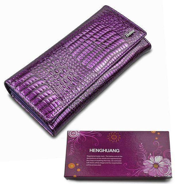 Planet Gates wallet box purple Women Wallets and Purses Luxury Brand Alligator Long Genuine Leather Ladies Clutch Coin Purse Female Crocodile Cow Wallet
