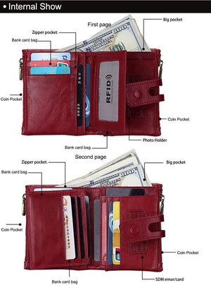 Planet Gates Wallet Women Genuine Leather Wallets Female Hasp Double Zipper Design Coin Purse ID Card Holder Unisex Slim Wallet