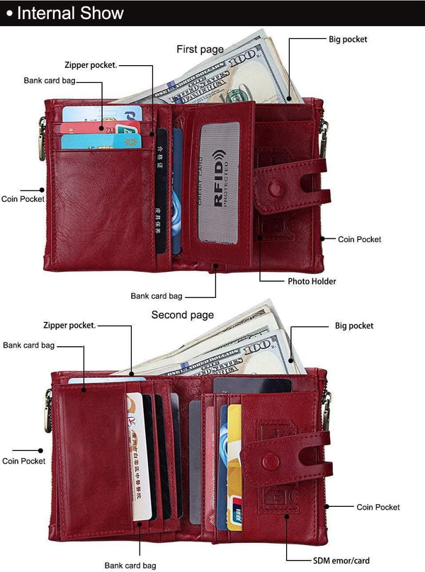 Planet Gates Wallet Women Genuine Leather Wallets Female Hasp Double Zipper Design Coin Purse ID Card Holder Unisex Slim Wallet