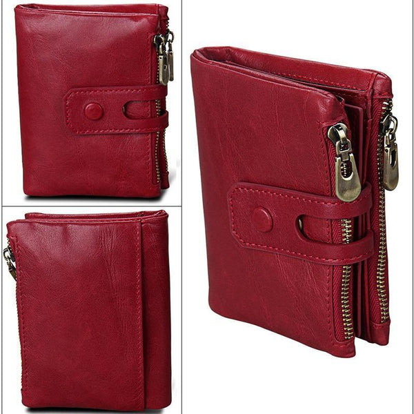 Planet Gates Wallet Women Genuine Leather Wallets Female Hasp Double Zipper Design Coin Purse ID Card Holder Unisex Slim Wallet