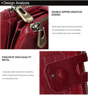 Planet Gates Wallet Women Genuine Leather Wallets Female Hasp Double Zipper Design Coin Purse ID Card Holder Unisex Slim Wallet