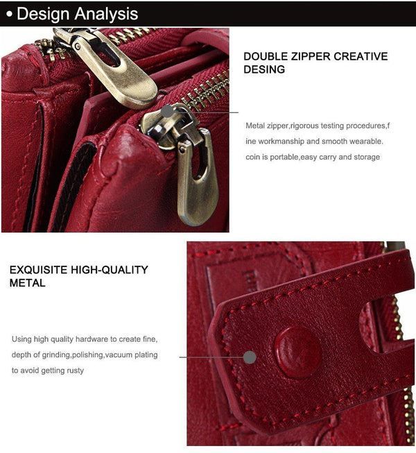 Planet Gates Wallet Women Genuine Leather Wallets Female Hasp Double Zipper Design Coin Purse ID Card Holder Unisex Slim Wallet