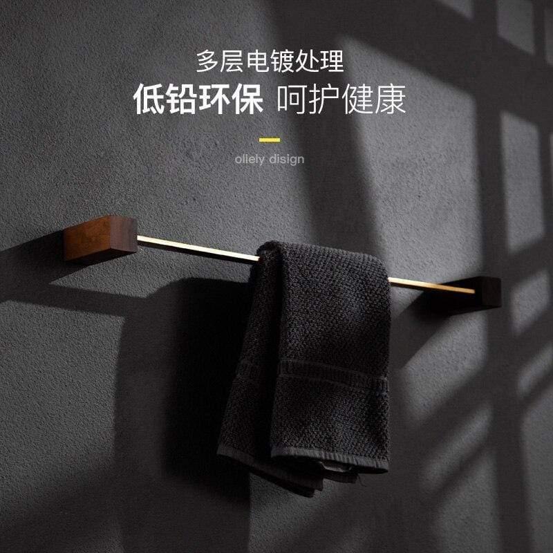 Planet Gates Walnut Wood Bathroom Hardware Set Creative Towel Ring Cosmetics Mirror Front Shelf Wall Mounted Brass Shaver Rack