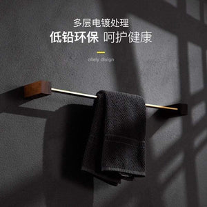 Planet Gates Walnut Wood Bathroom Hardware Set Creative Towel Ring Cosmetics Mirror Front Shelf Wall Mounted Brass Shaver Rack