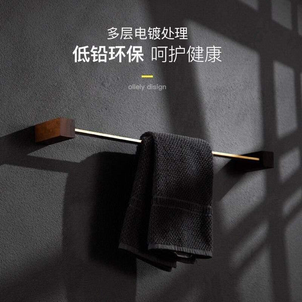 Planet Gates Walnut Wood Bathroom Hardware Set Creative Towel Ring Cosmetics Mirror Front Shelf Wall Mounted Brass Shaver Rack