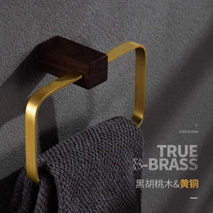 Planet Gates Walnut Wood Bathroom Hardware Set Creative Towel Ring Cosmetics Mirror Front Shelf Wall Mounted Brass Shaver Rack