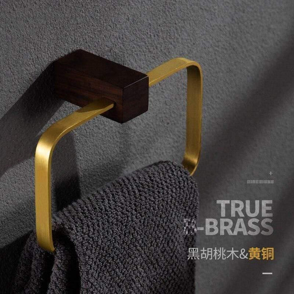 Planet Gates Walnut Wood Bathroom Hardware Set Creative Towel Ring Cosmetics Mirror Front Shelf Wall Mounted Brass Shaver Rack