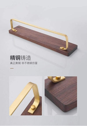 Planet Gates Walnut Wood Bathroom Hardware Set Creative Towel Ring Cosmetics Mirror Front Shelf Wall Mounted Brass Shaver Rack