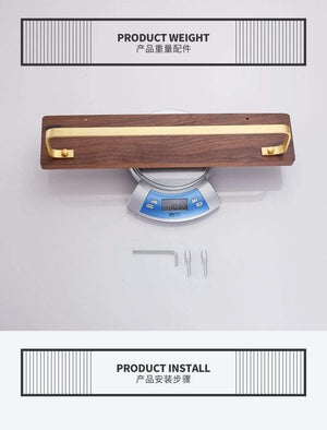 Planet Gates Walnut Wood Bathroom Hardware Set Creative Towel Ring Cosmetics Mirror Front Shelf Wall Mounted Brass Shaver Rack