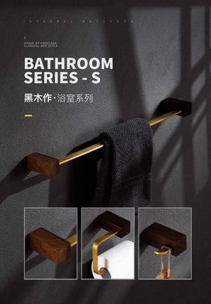 Planet Gates Walnut Wood Bathroom Hardware Set Creative Towel Ring Cosmetics Mirror Front Shelf Wall Mounted Brass Shaver Rack