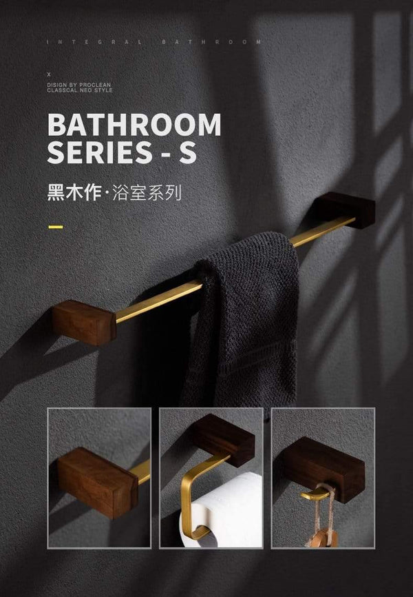 Planet Gates Walnut Wood Bathroom Hardware Set Creative Towel Ring Cosmetics Mirror Front Shelf Wall Mounted Brass Shaver Rack