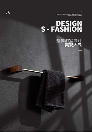 Planet Gates Walnut Wood Bathroom Hardware Set Creative Towel Ring Cosmetics Mirror Front Shelf Wall Mounted Brass Shaver Rack