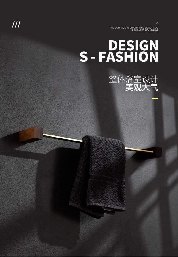 Planet Gates Walnut Wood Bathroom Hardware Set Creative Towel Ring Cosmetics Mirror Front Shelf Wall Mounted Brass Shaver Rack