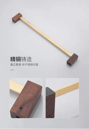 Planet Gates Walnut Wood Bathroom Hardware Set Creative Towel Ring Cosmetics Mirror Front Shelf Wall Mounted Brass Shaver Rack