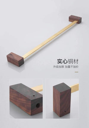 Planet Gates Walnut Wood Bathroom Hardware Set Creative Towel Ring Cosmetics Mirror Front Shelf Wall Mounted Brass Shaver Rack