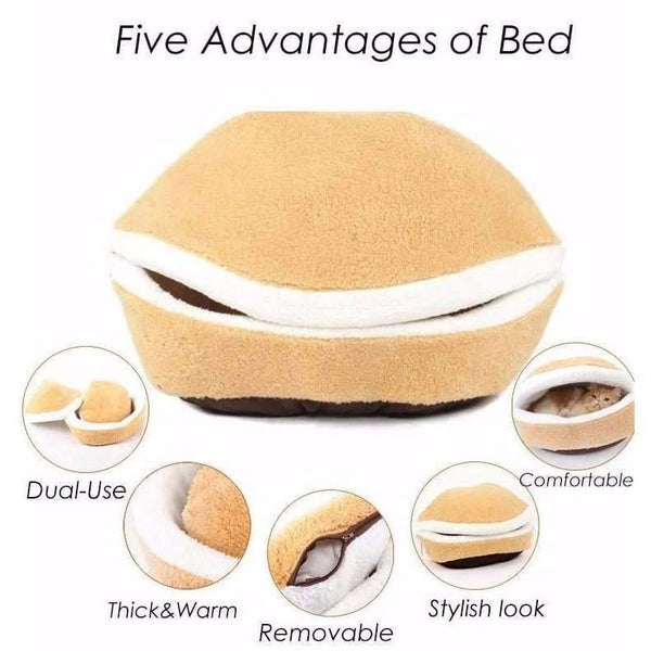 Planet Gates Warm Cat Bed House Hamburger Bed Disassemblability Windproof Pet Puppy Nest Shell Hiding Burger Bun for Winter