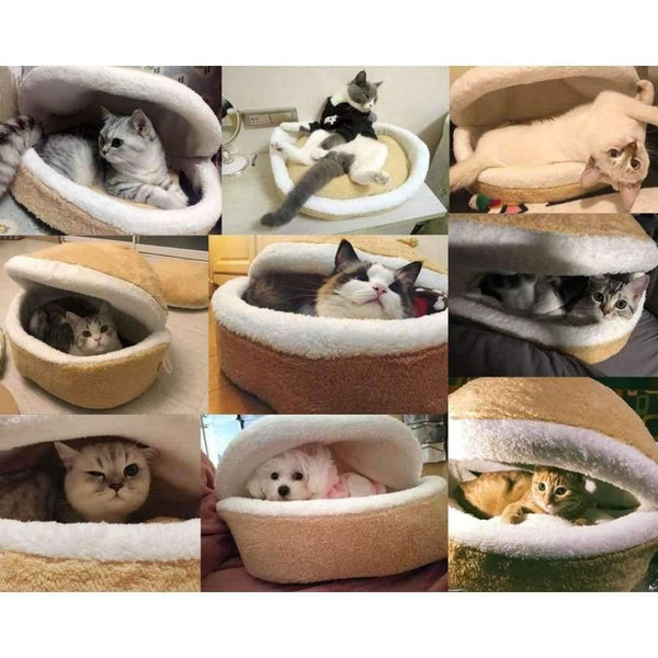 Planet Gates Warm Cat Bed House Hamburger Bed Disassemblability Windproof Pet Puppy Nest Shell Hiding Burger Bun for Winter