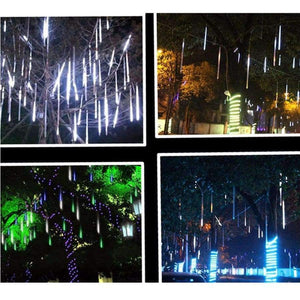 Planet Gates Warm White / 20cm / 110V US plug Waterproof 50cm 8 Tube Holiday Meteor Shower Rain LED String Lights For Indoor Outdoor Gardens Xmas Christimas Party Decor Tree