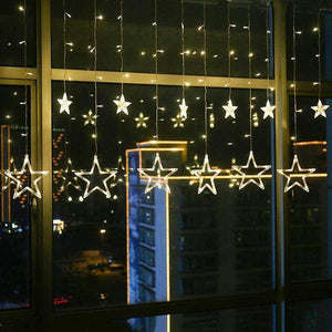 Planet Gates Teplá bílá / 6 velkých 6 malých hvězd JUNJUE Vánoční osvětlení LED víla hvězda závěs řetězec luminarias girlanda dekorace vánoční svatba pentagram řetězec světla